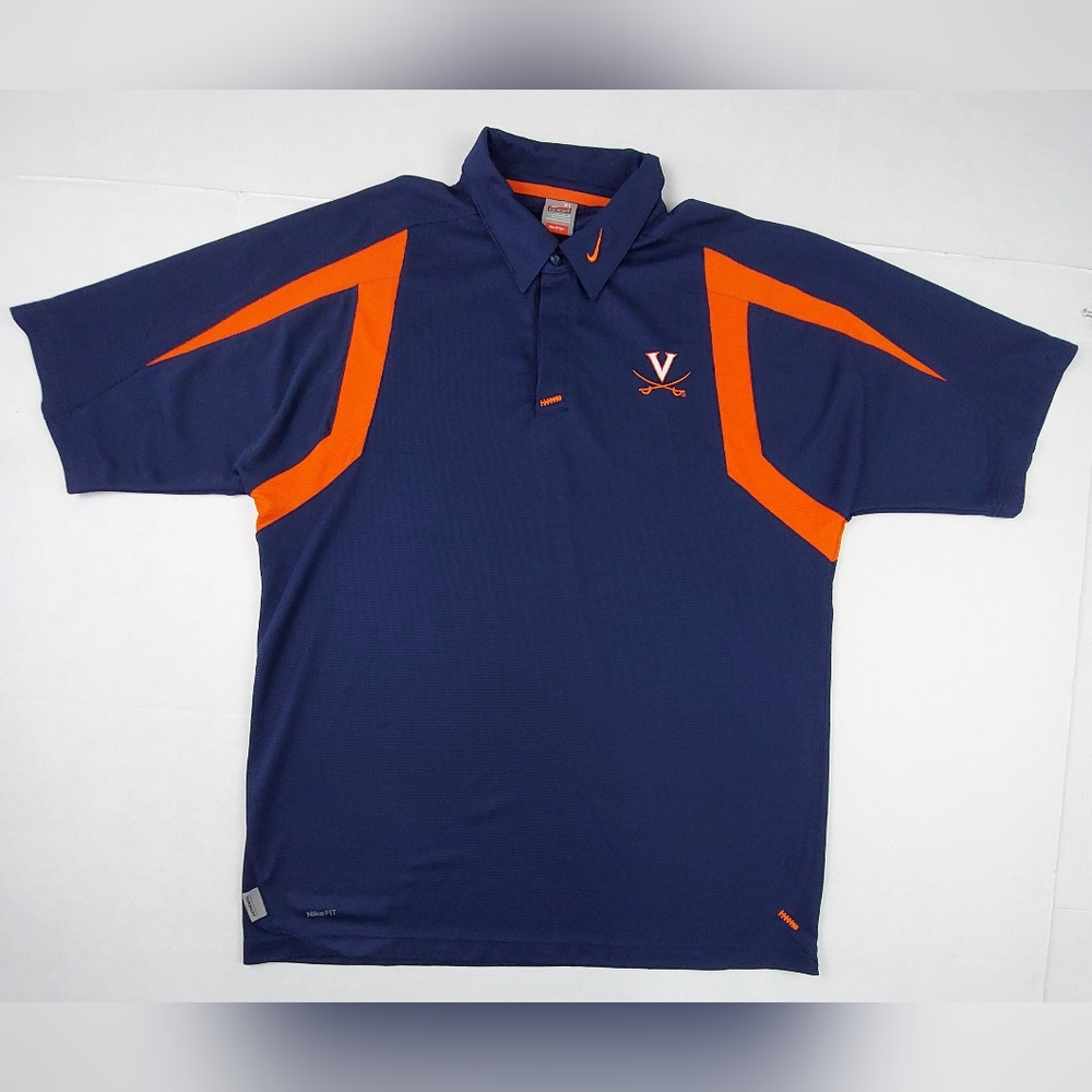 Virginia Cavaliers UVA Nike Dry Fit Shirt Mens Size XL Navy Blue Orange Polo